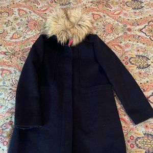 J.Crew Girls Navy Wool Coat with Fur Collar 10
